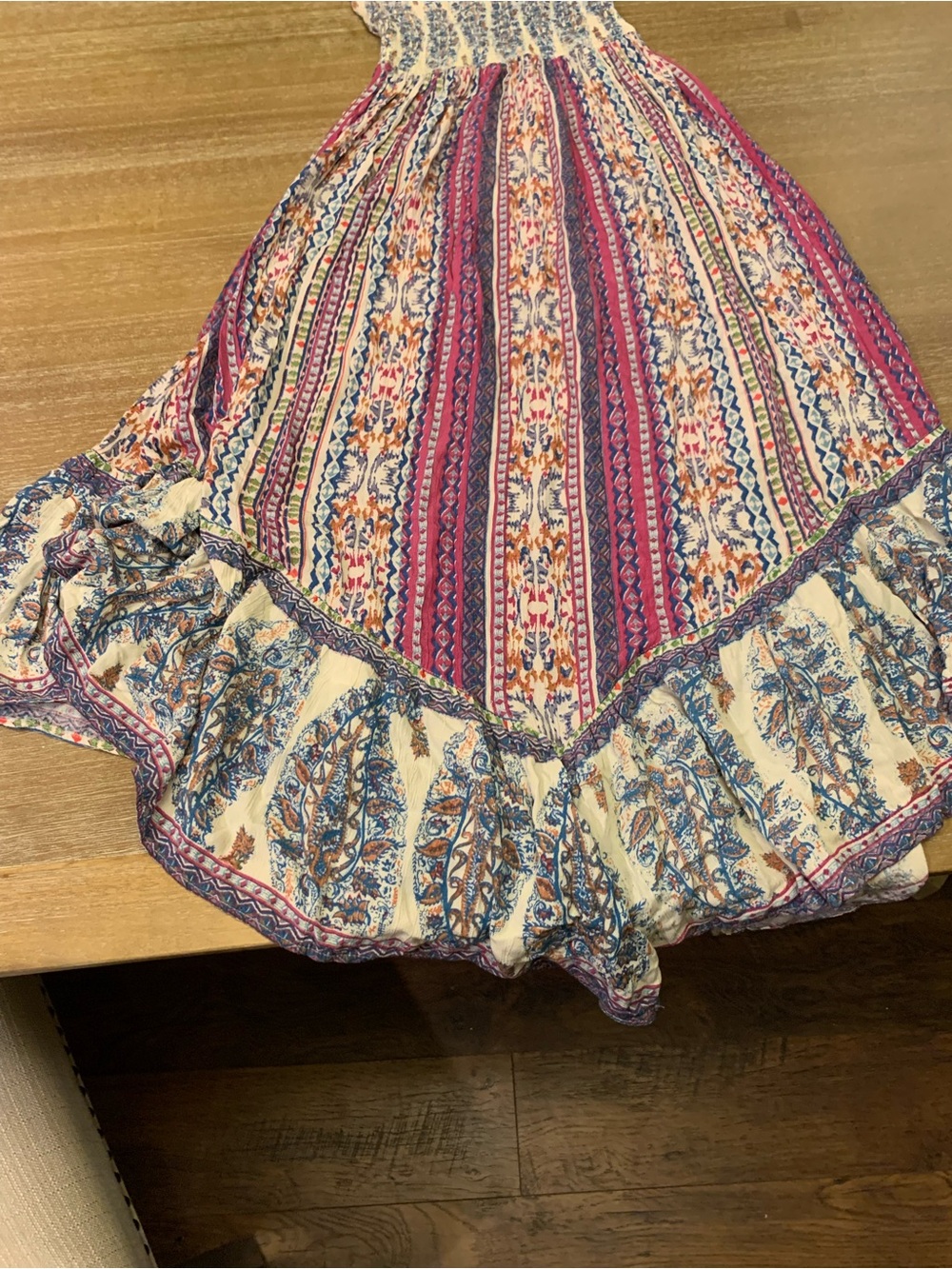 Angie Multicolor Smocked Maxi Dress in Blue, Pink, Cream-beautiful bohemian. - Picture 9 of 9